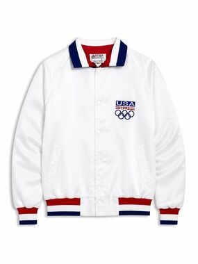 Artex Bomber Jacket Mens Large White 1992 USA Olympic Satin Vintage